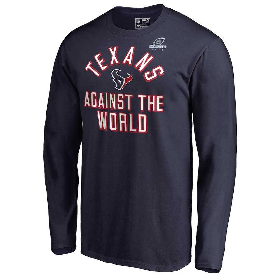 Men's Texans Navy 2018 NFL Playoffs Against The World Long Sleeve T-Shirt,We sell and wholesale Men's Texans Navy 2018 NFL Playoffs Against The World Long Sleeve T-Shirt on line form chian!